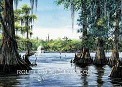 Lake Verret Cypress Trees and Egret Watercolor