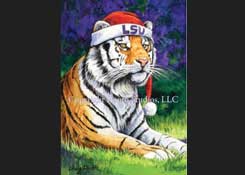 LSU Mike the Tiger Posing in a Santa hat Christmas Card